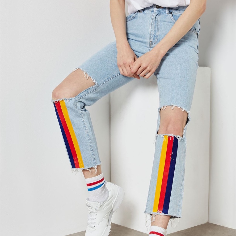 The Ragged Priest Color Stripe Ripped Jeans